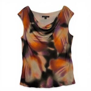Silk Cowl Neck Blouse L Abstract Print Sleeveless Top Career Elegant